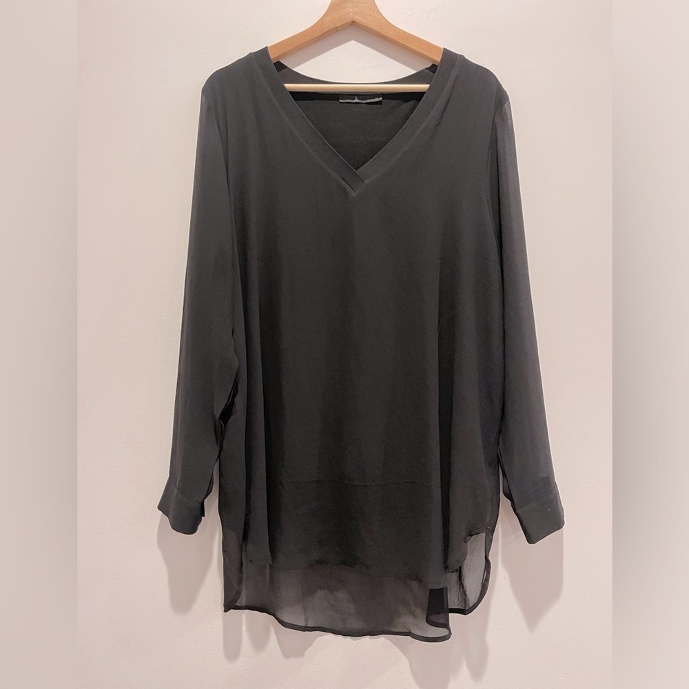 Ahlens Swedish V Neck Sheer Long Sleeve Gauzy Top Blouse Size 10 / 12 Large Euc
